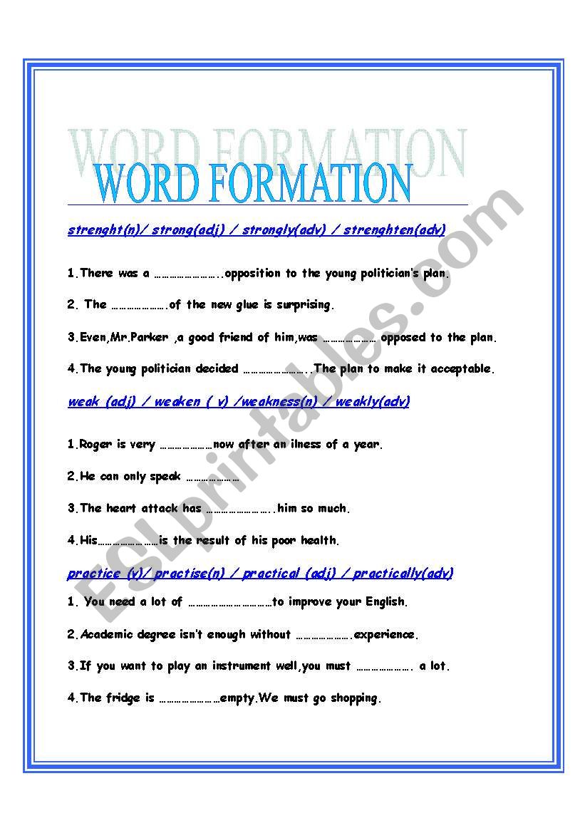 WORD FORMATION [NOUNS,ADVERBS,ADJECTIVES,VERBS]